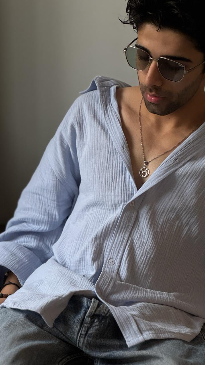 Textured Linen Shirt - Oceanic Blue