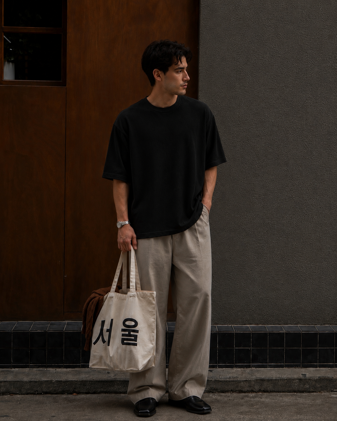 Black Washed Waffle Tshirt