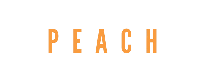 The word 'PEACH' written in orange on a white background