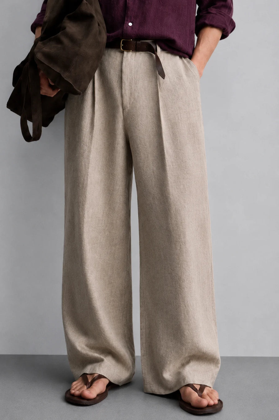 Linen Wide Leg Trouser - Natural Beige