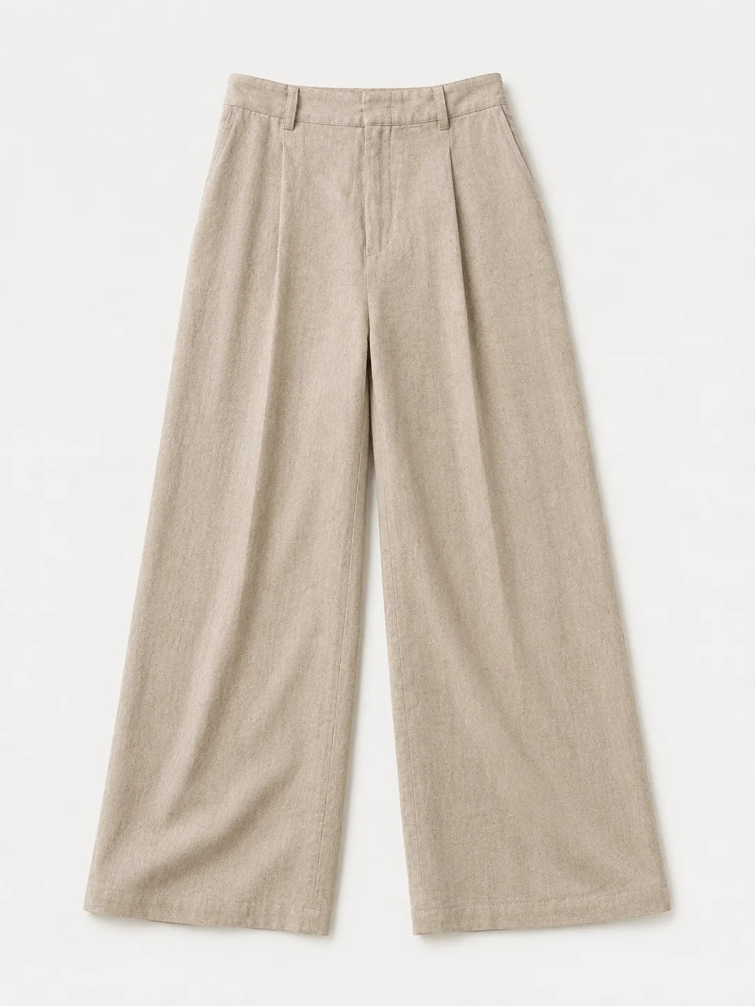 Natural Beige Linen Wide Leg Trousers