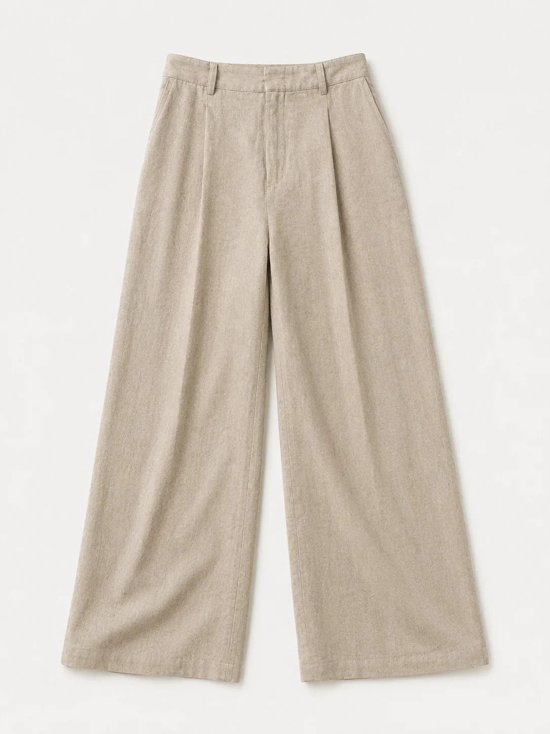 Linen Wide Leg Trousers - Natural Beige