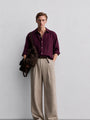 Natural Beige Linen Wide Leg Trousers