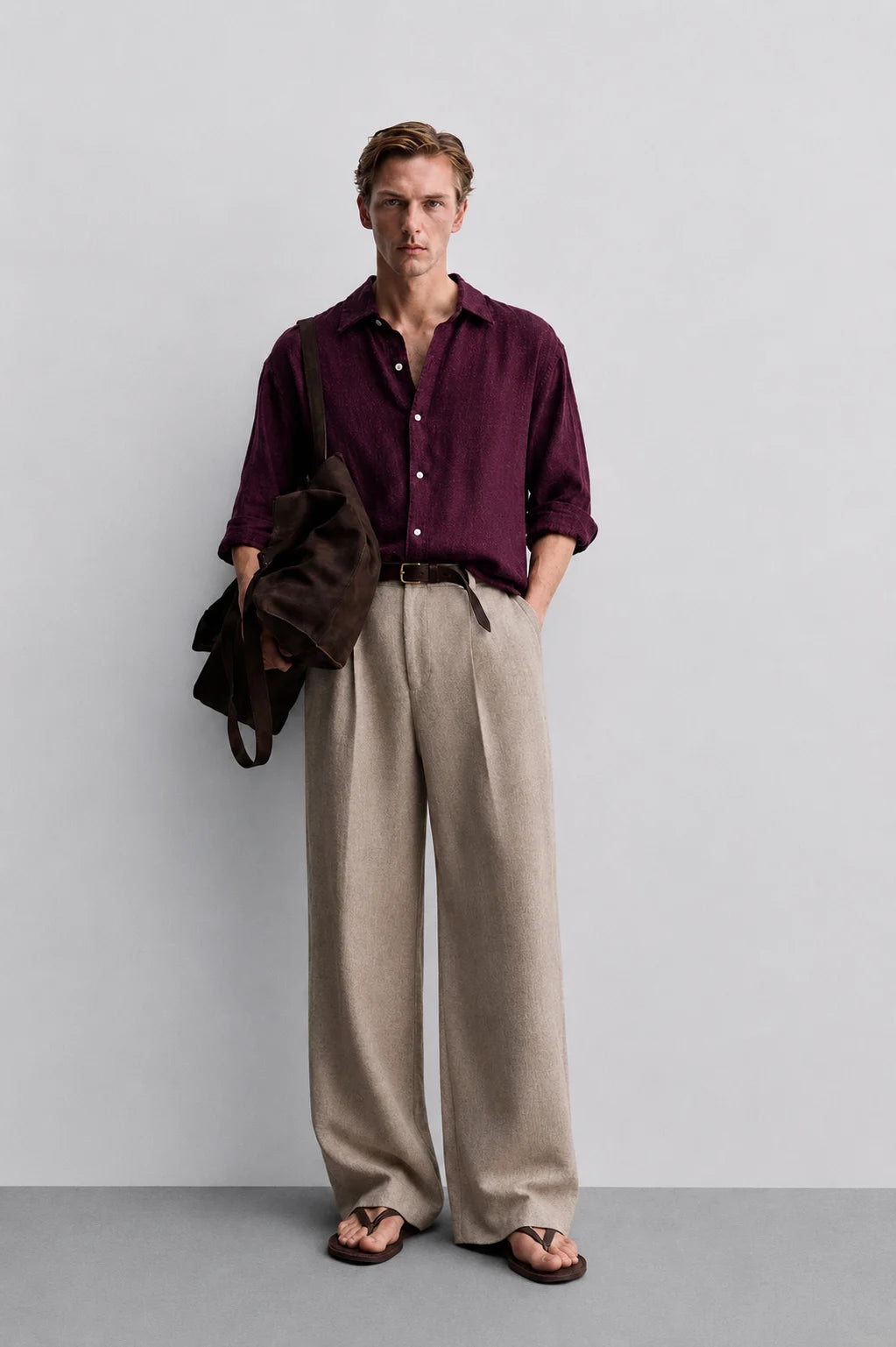 Natural Beige Linen Wide Leg Trousers