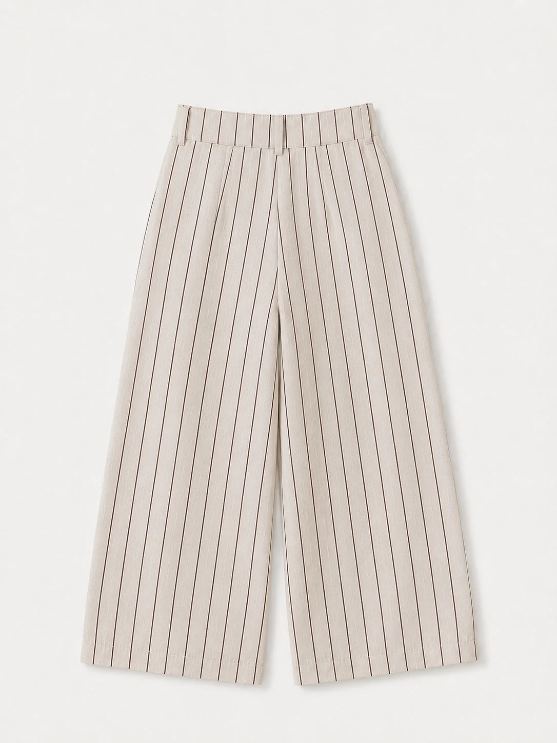 Natural Pinstripe Linen Wide Leg Trousers