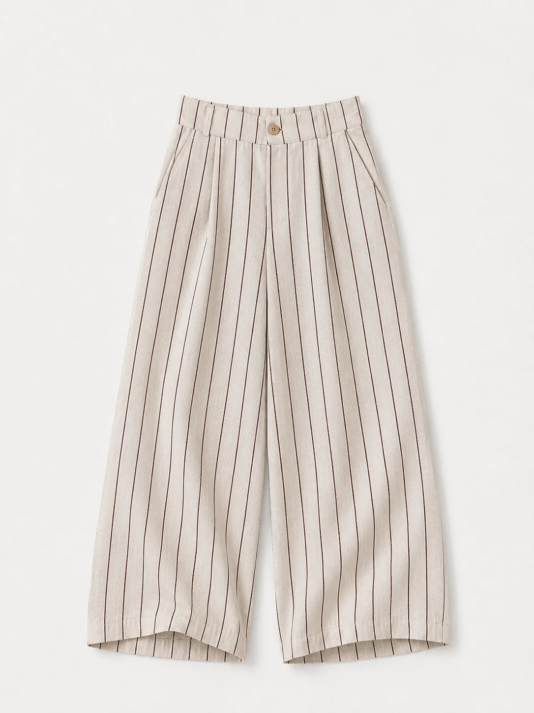 Natural Pinstripe Linen Wide Leg Trousers