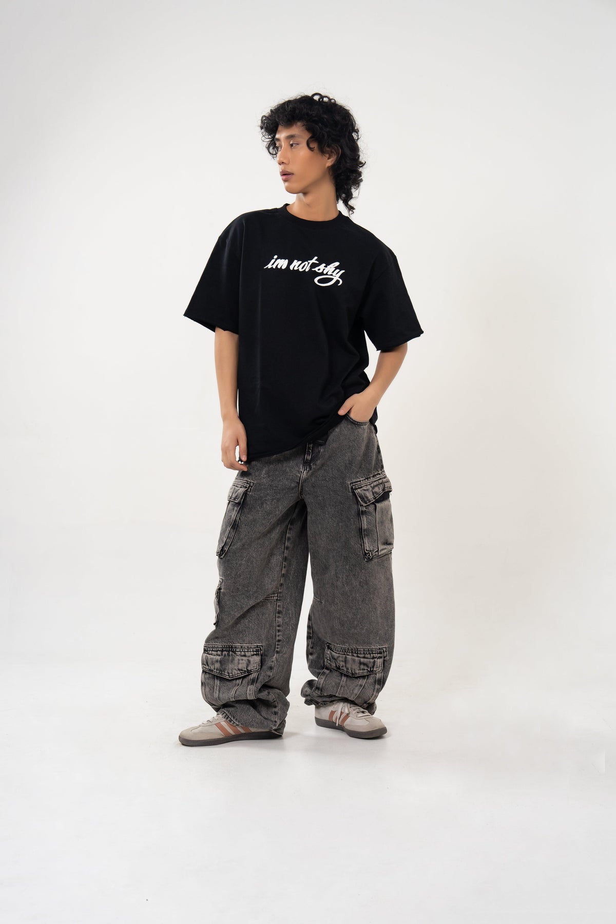 Oversized Graphic Soft Touch T-Shirt - IAM not shy black