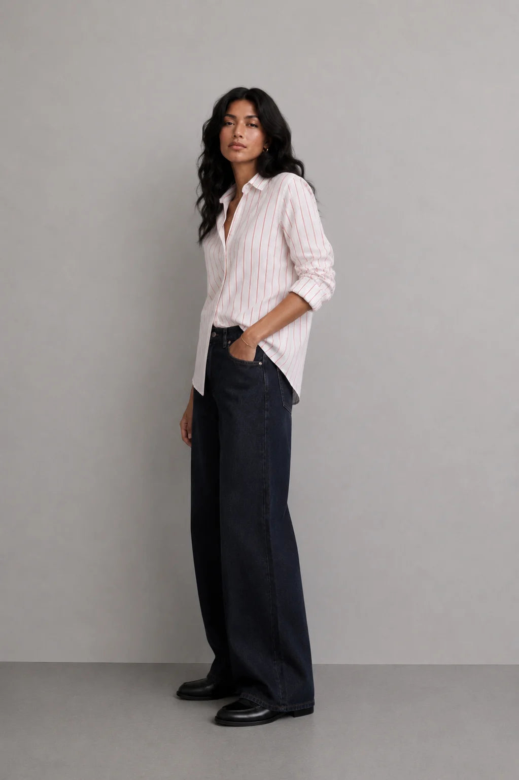 White Red Stripe Linen Shirt