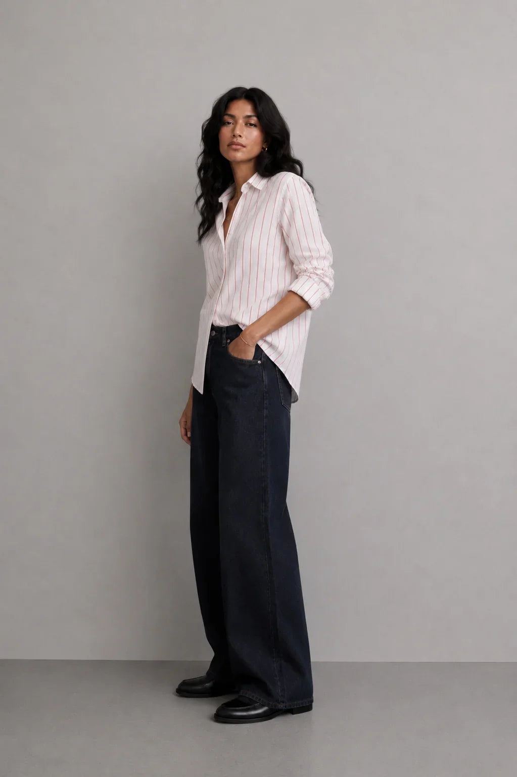 Stripe Linen Shirts - White Red Stripe