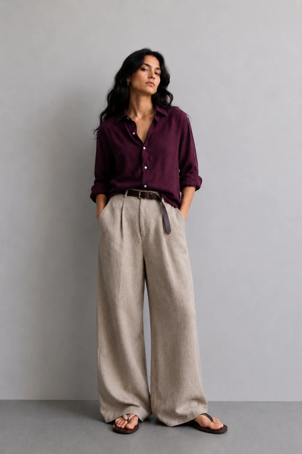 Wine Red Linen Shirt