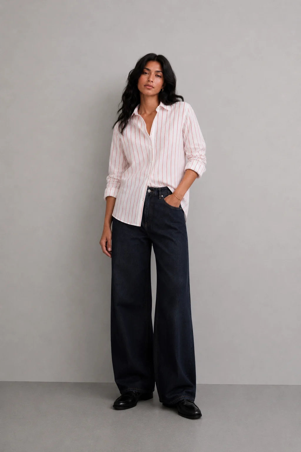 White Red Stripe Linen Shirt