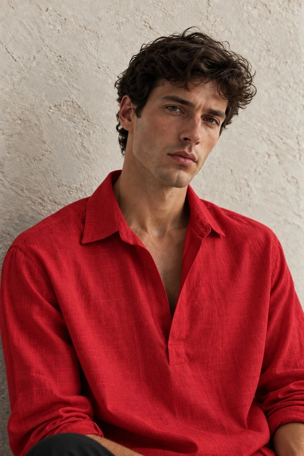 Kurta Linen Shirt - Brick Red