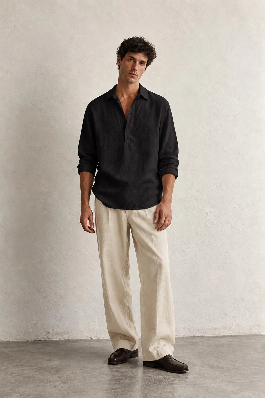 Kurta Linen Shirt - Black