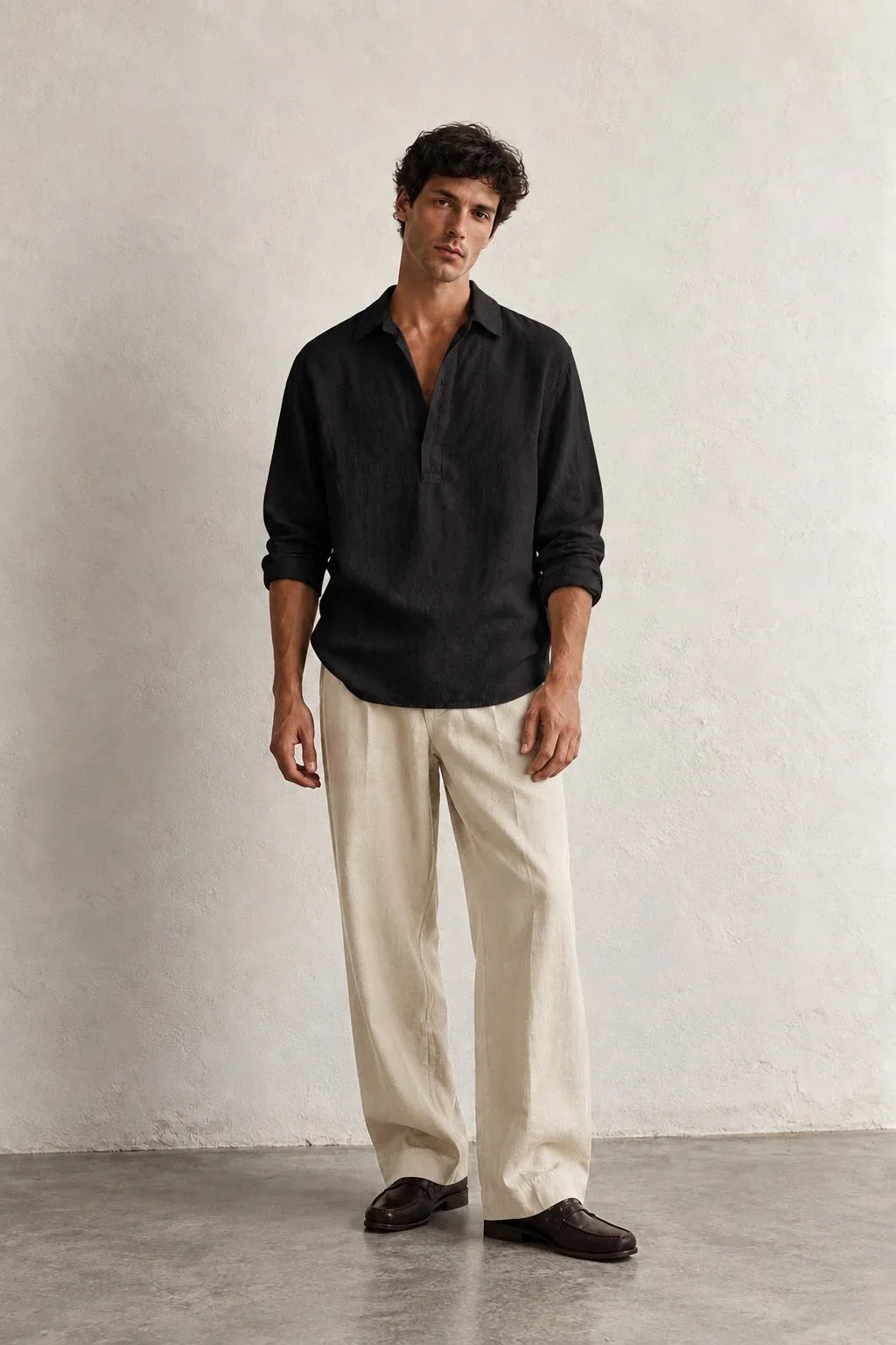 Kurta Linen Shirt - Black