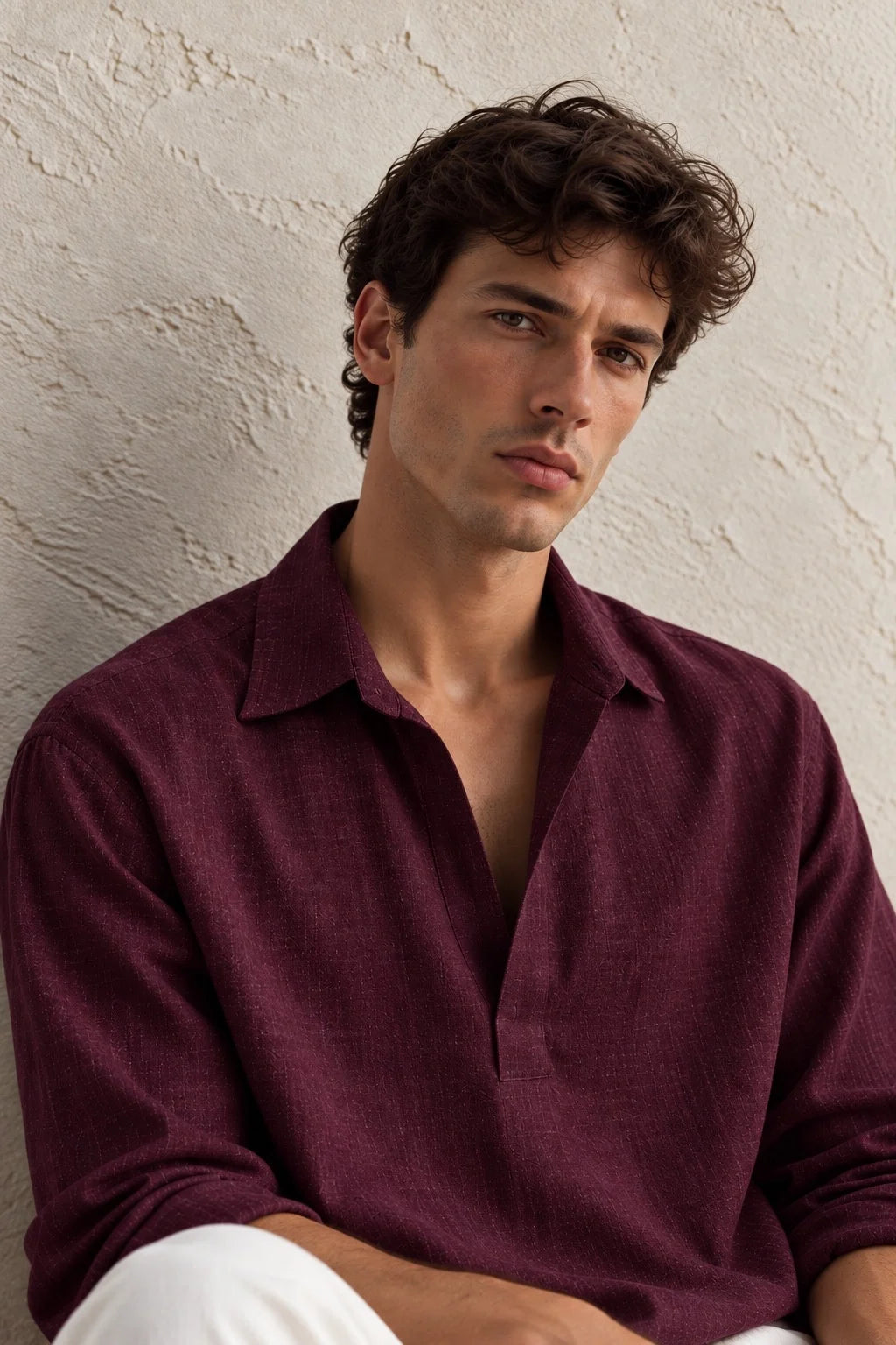 Kurta Linen Shirt - Wine Red