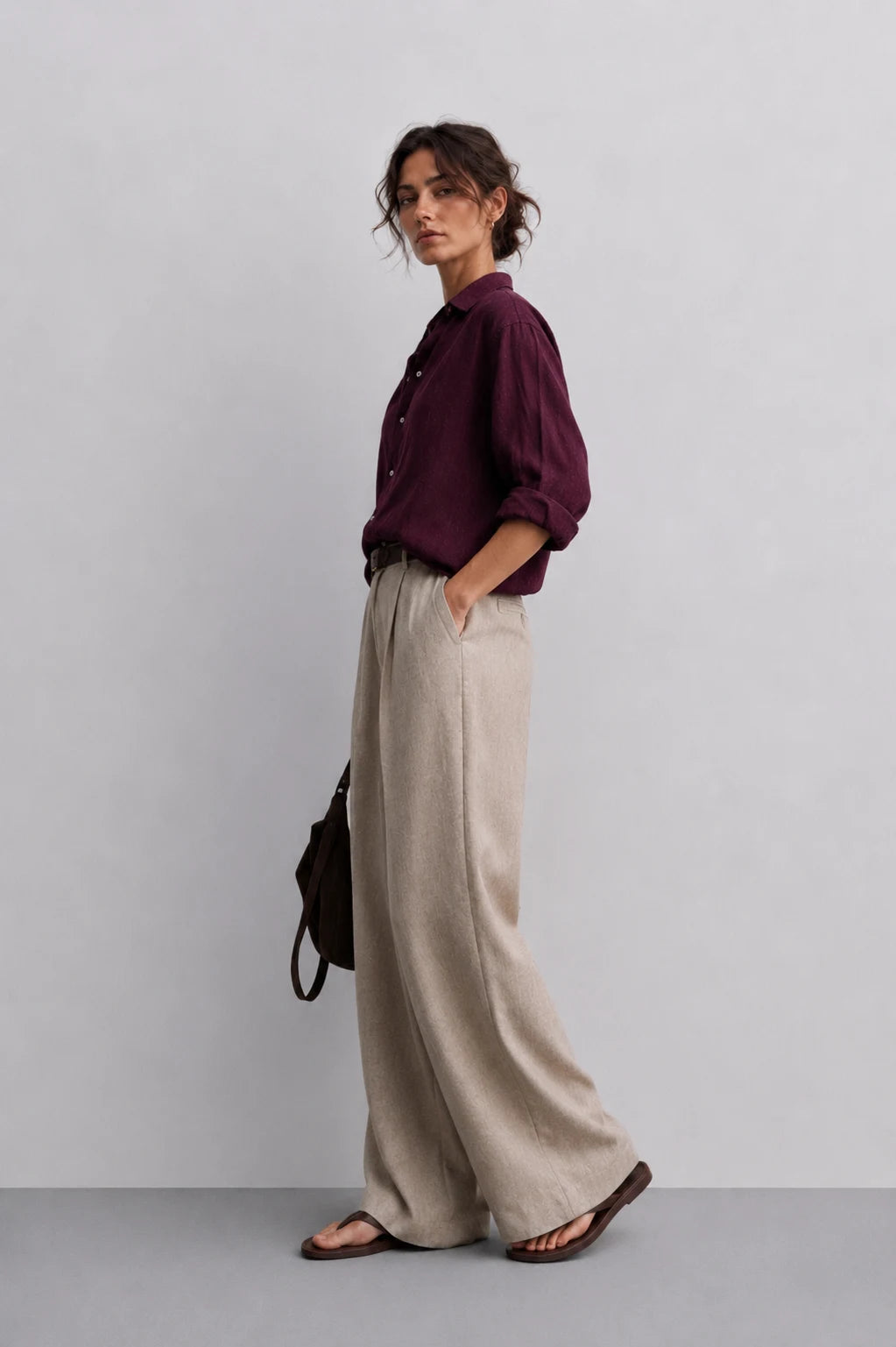 Wine Red Linen Shirt