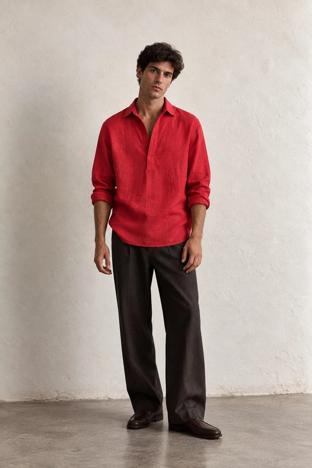 Kurta Linen Shirt - Brick Red
