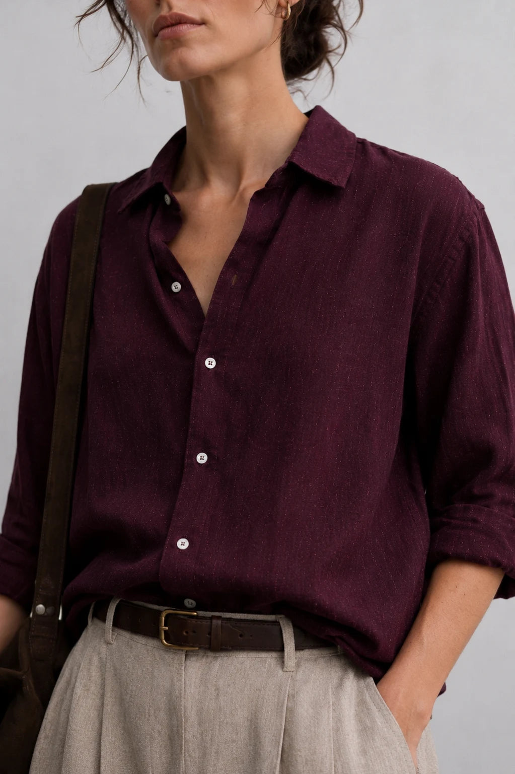 Wine Red Linen Shirt