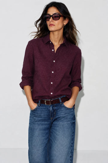 Wine Red Linen Shirt