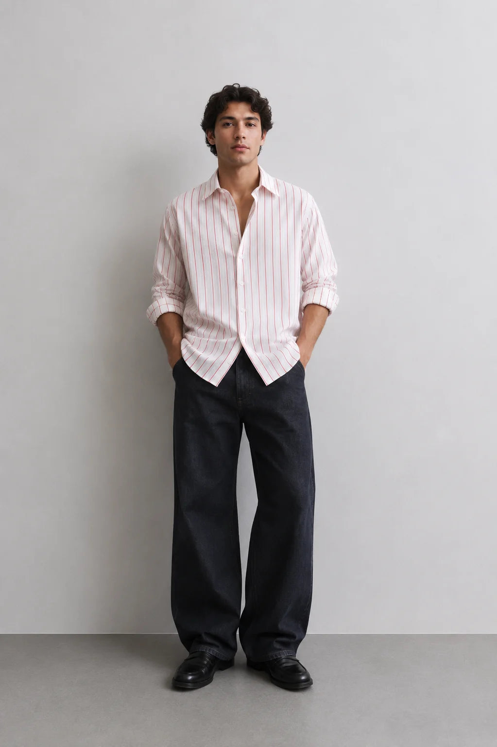 White Red Stripe Linen Shirt