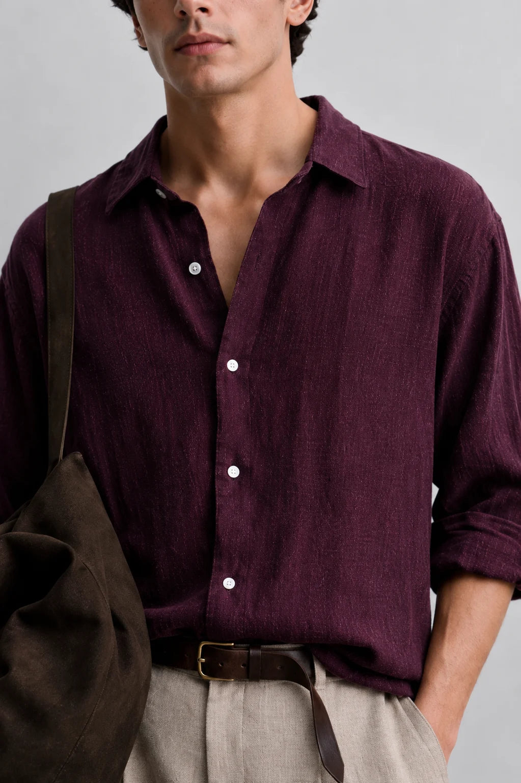 Wine Red Linen Shirt