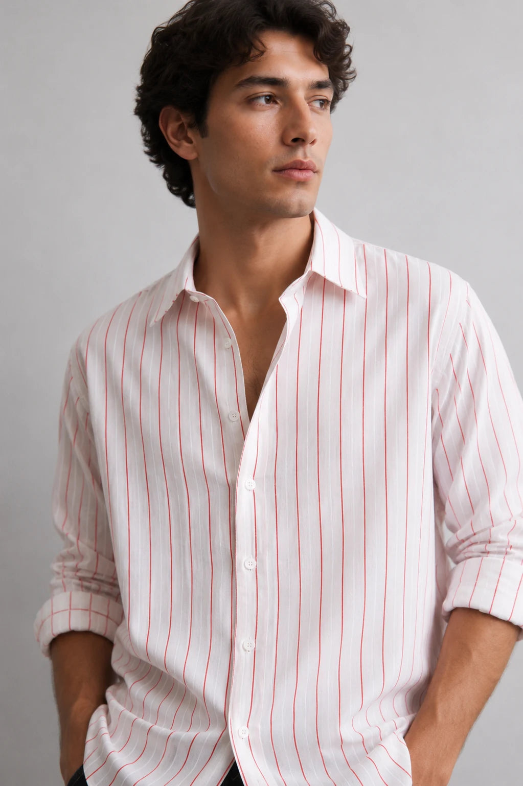 Stripe Linen Shirt - White Red Stripe