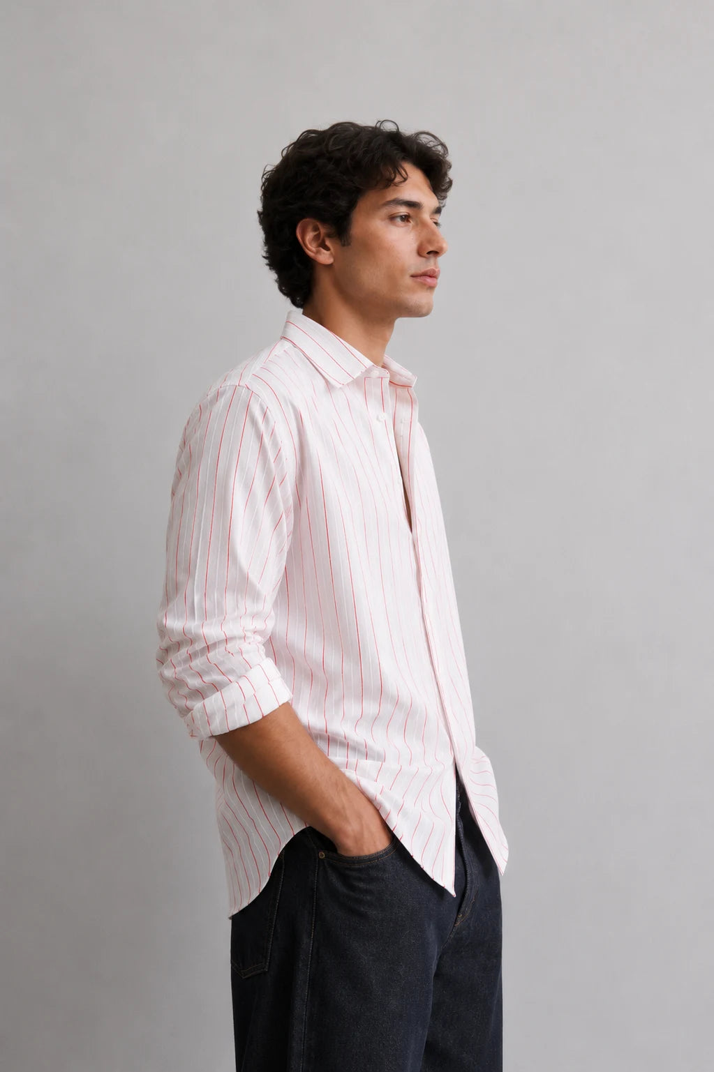 White Red Stripe Linen Shirt