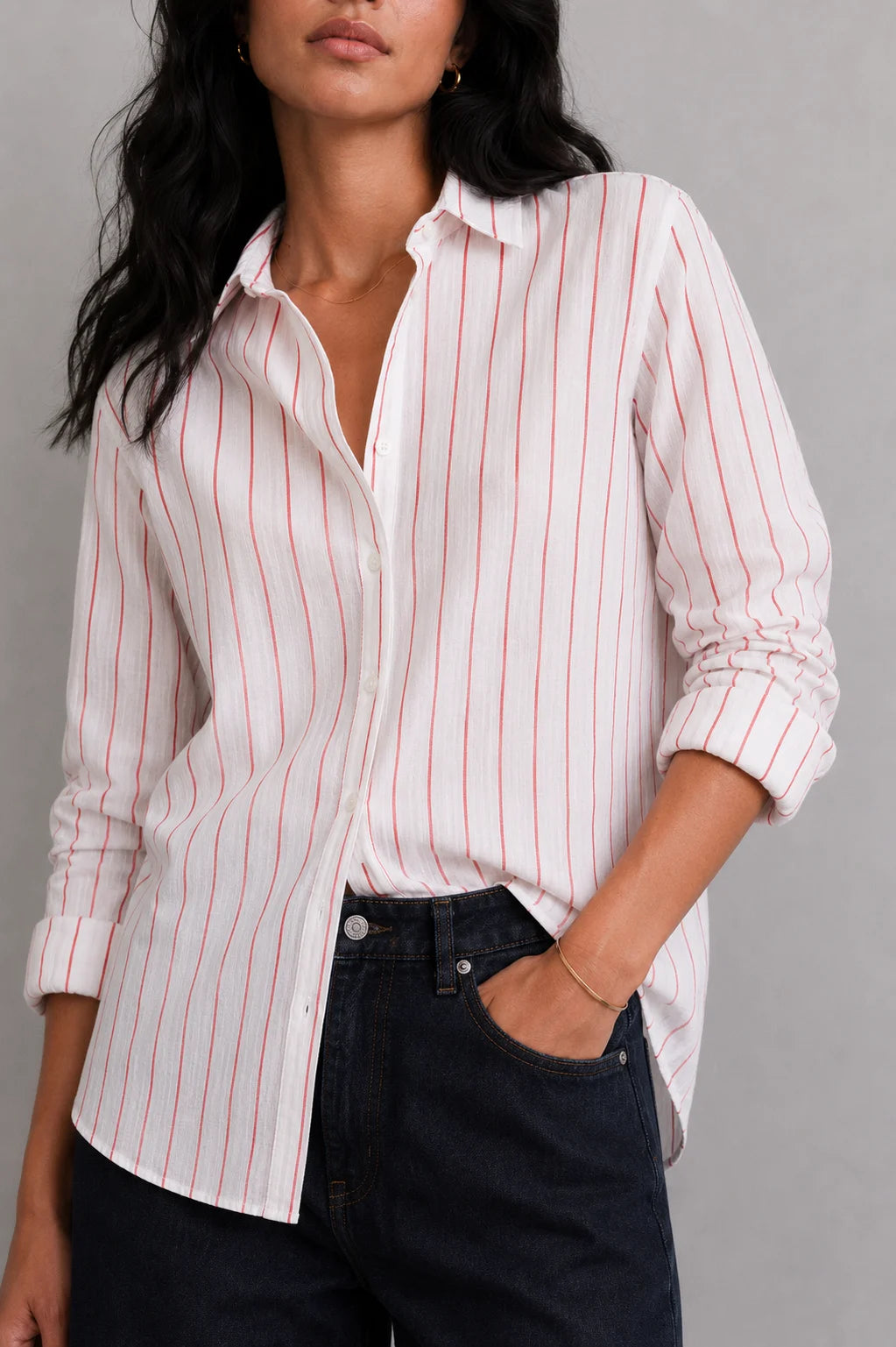 White Red Stripe Linen Shirt